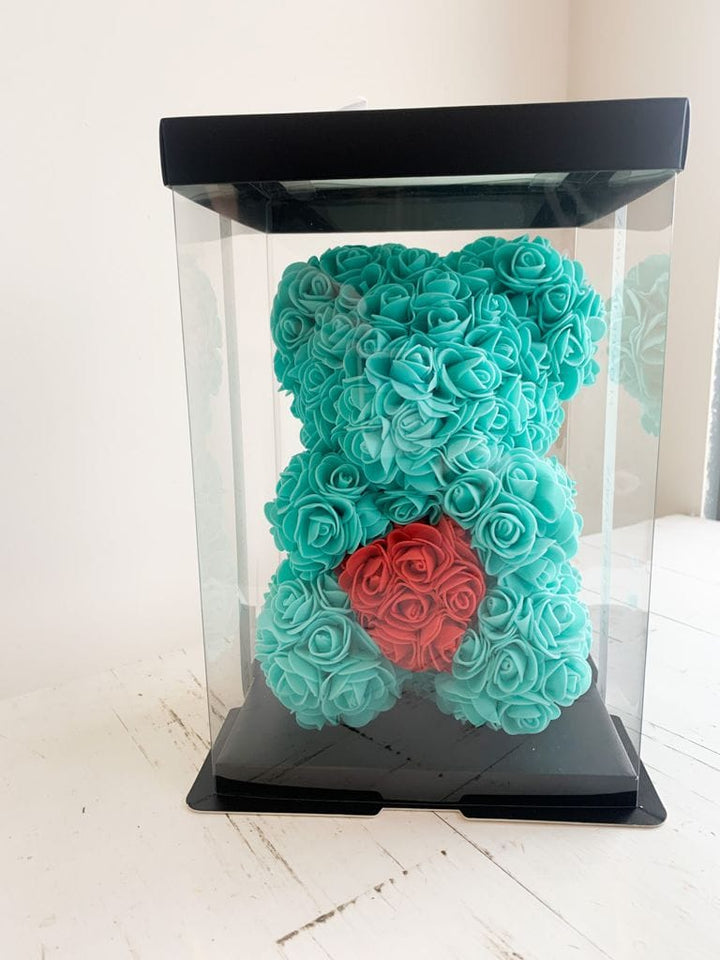 Rose Bear Tiffany Blue with Red Heart Mini